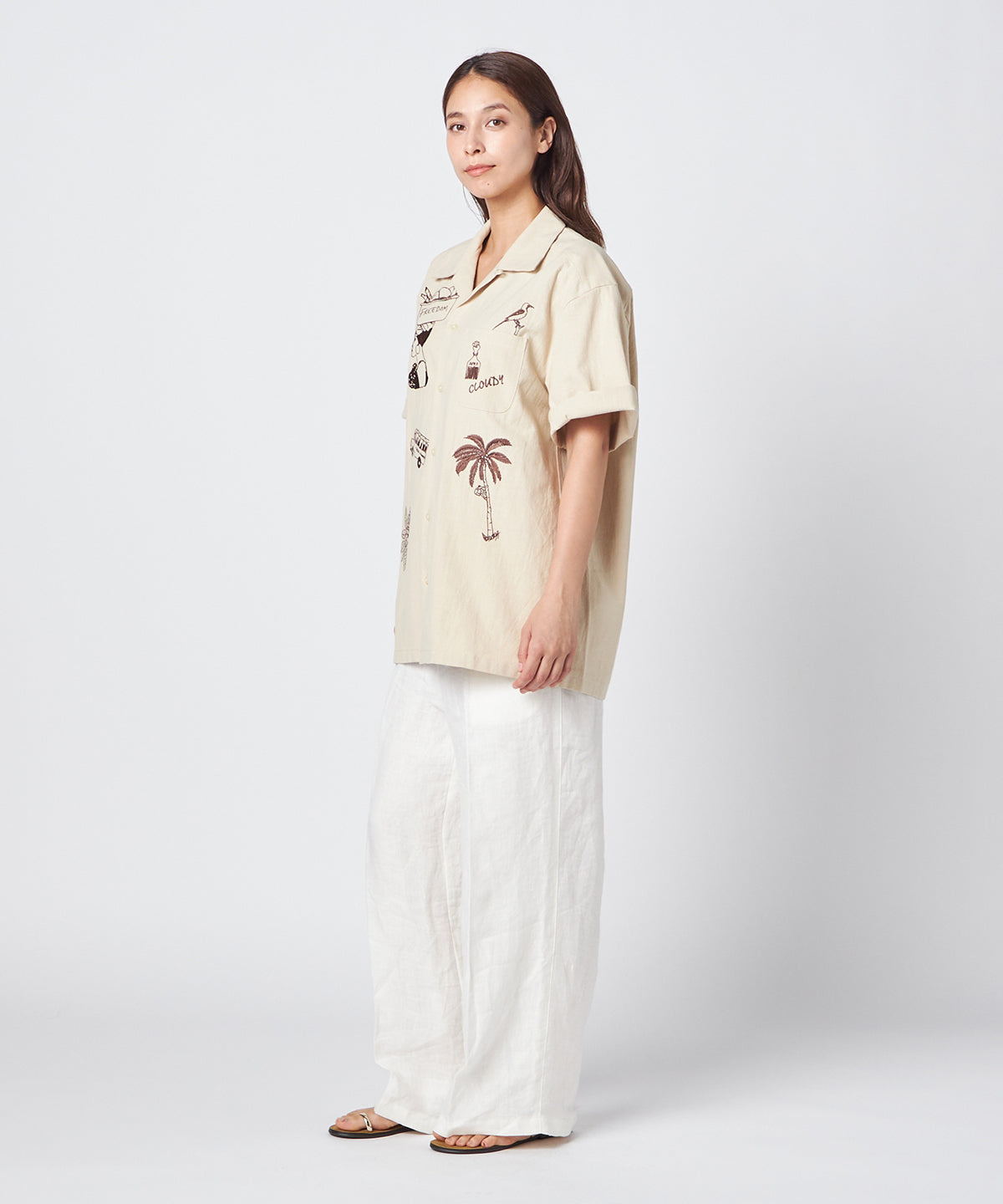 刺繍半袖シャツ "Everyday Ghana" BEIGE