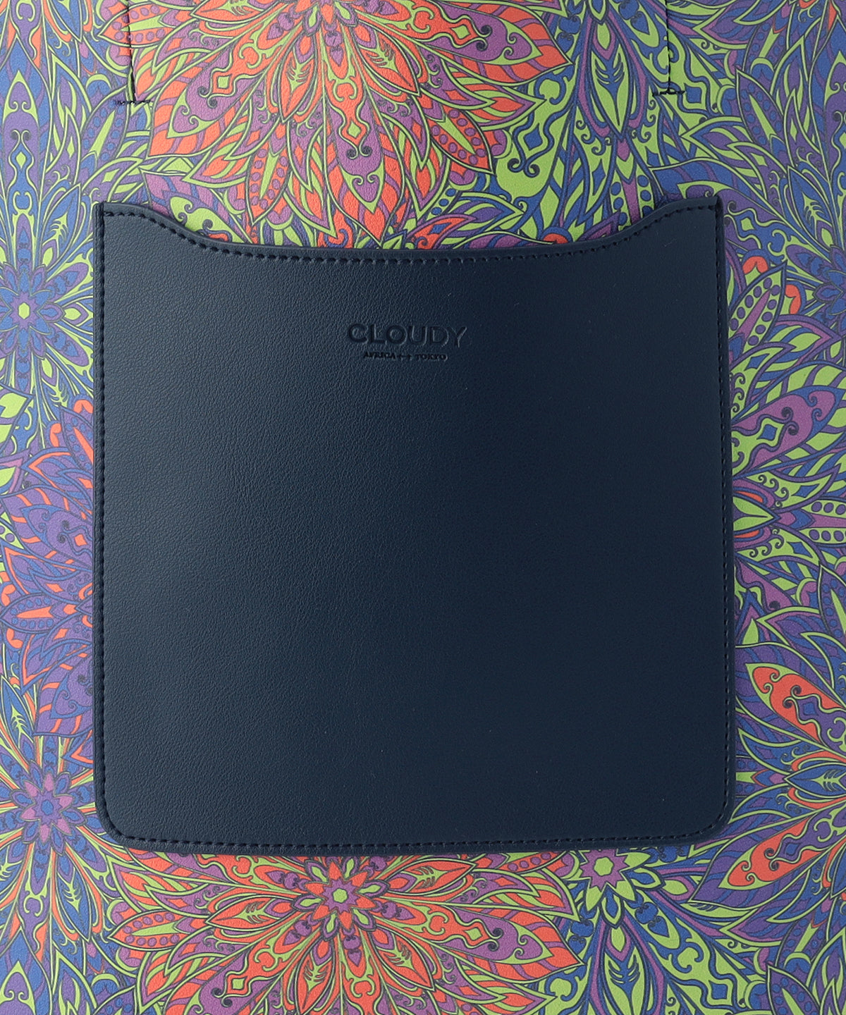 Fake Leather Printed Tote Bag (Large) NAVY