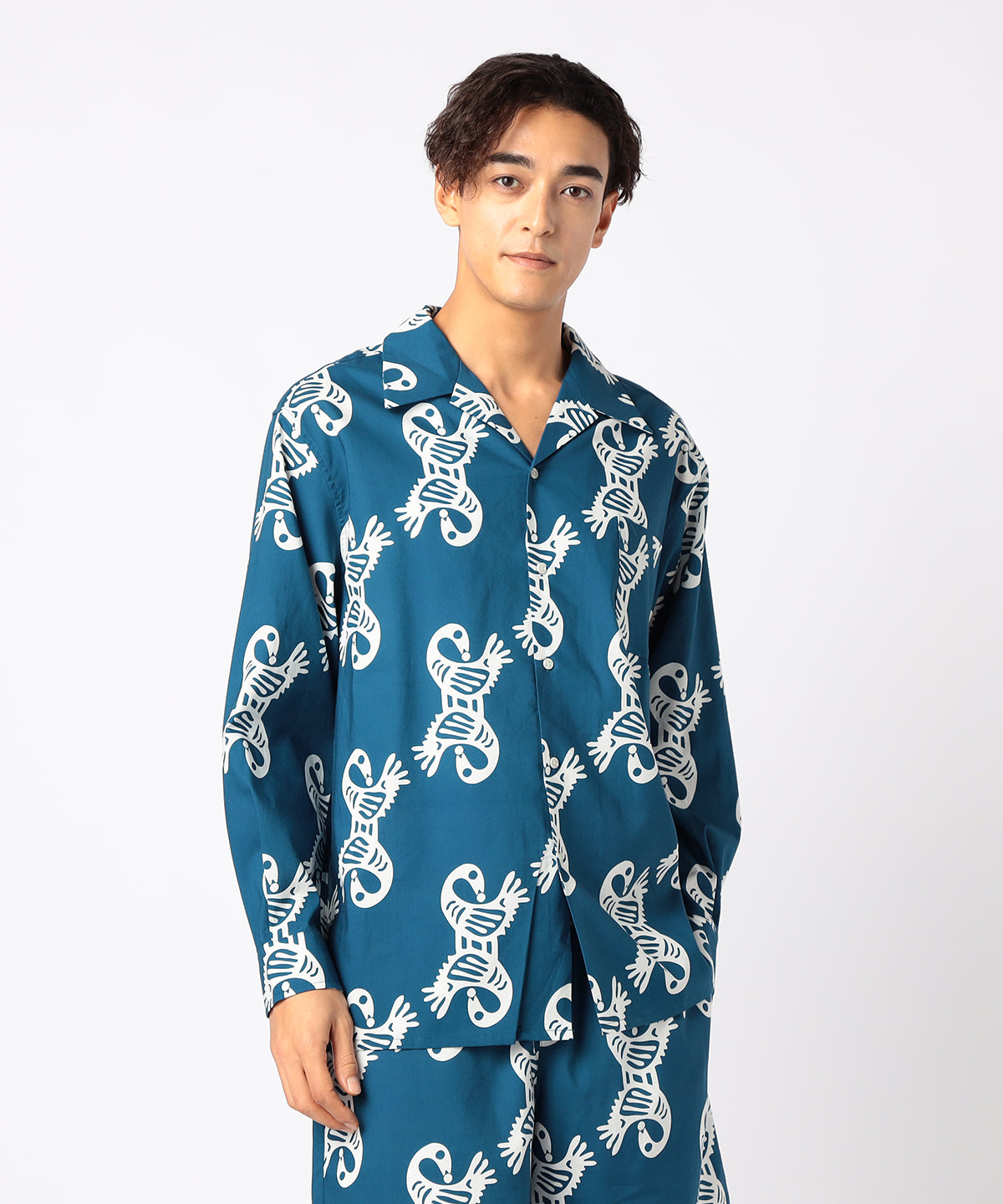 African Textile Long Sleeve Shirt BLUE