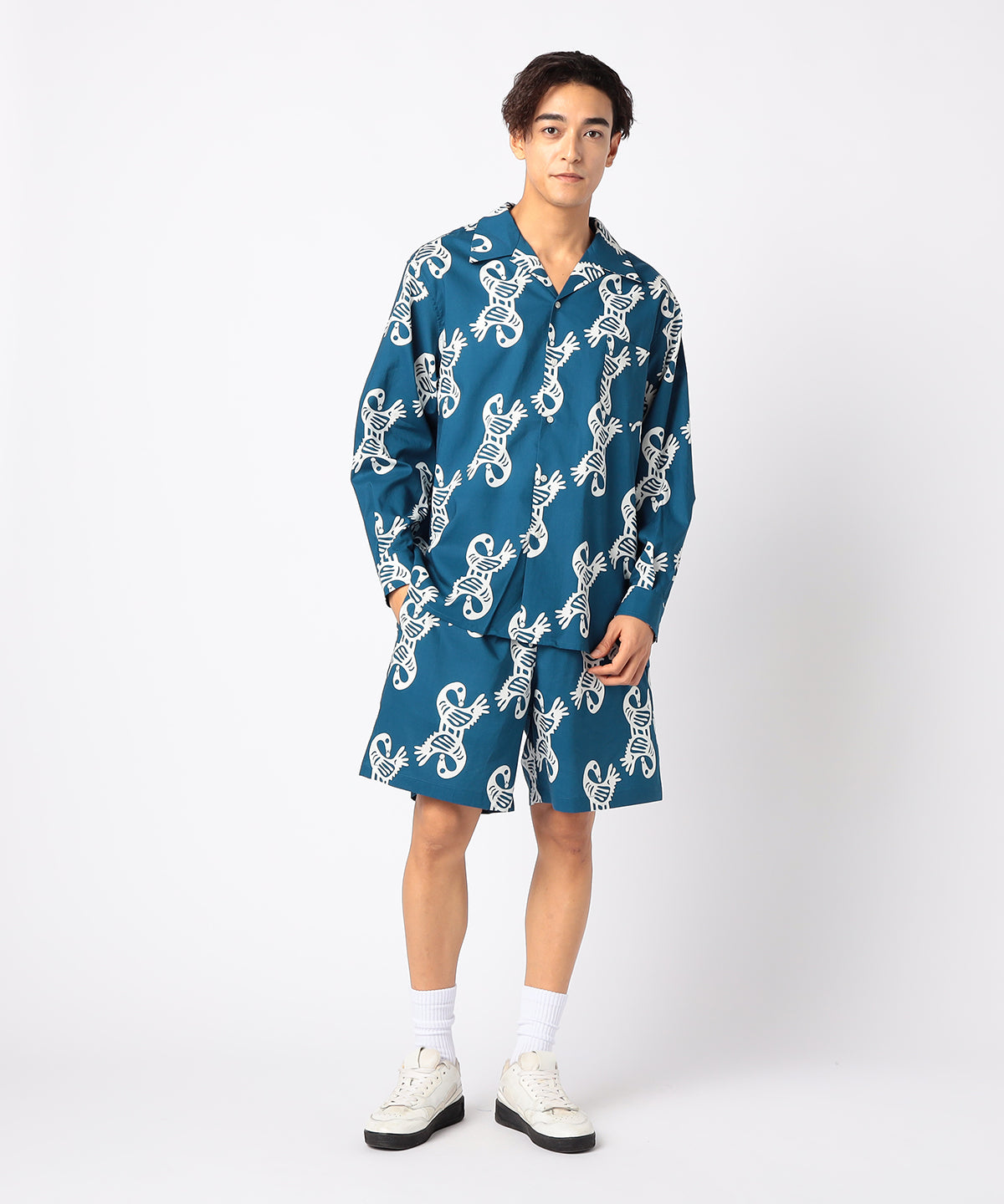African Textile Long Sleeve Shirt BLUE