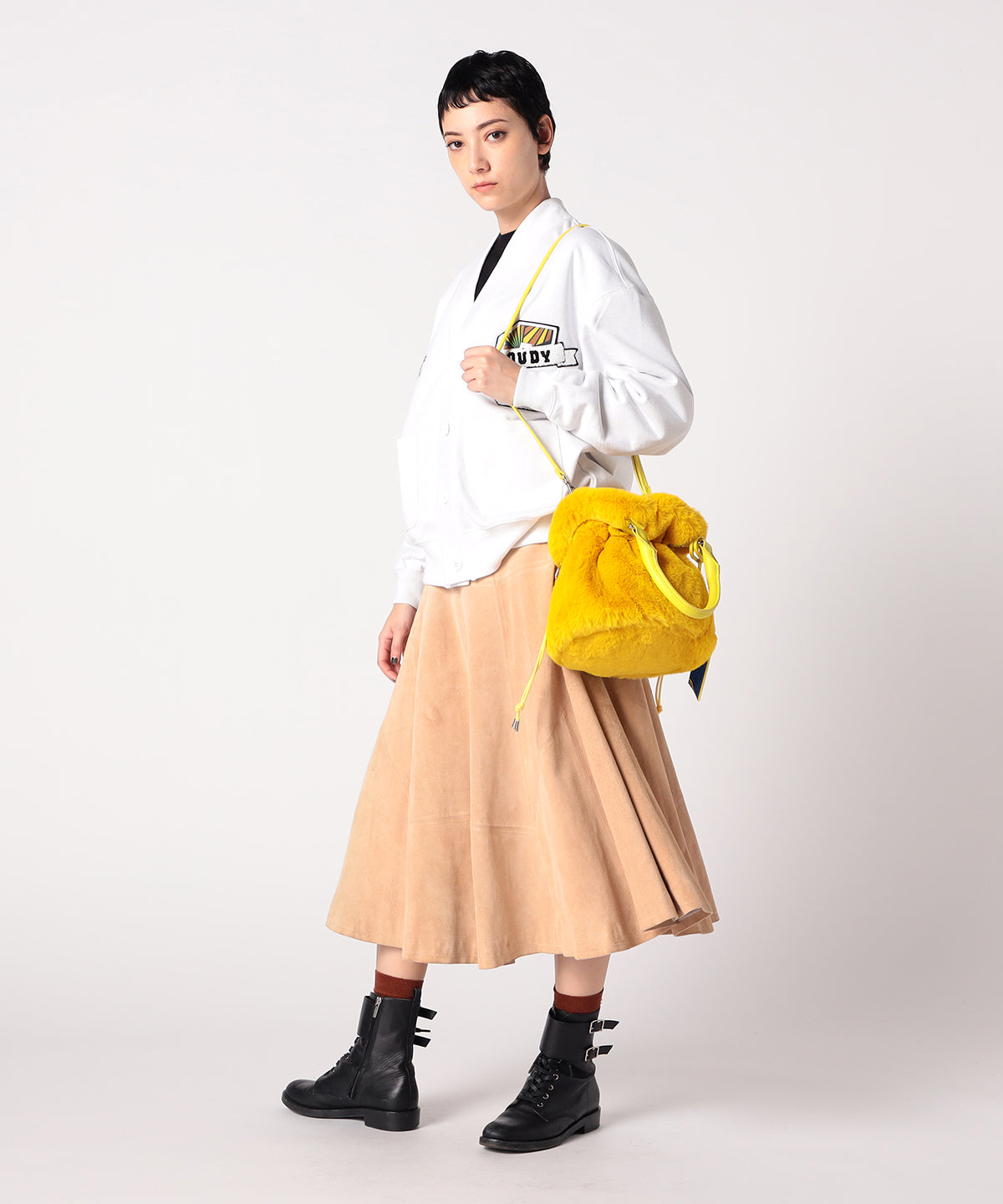 Eco Fur × Fake Leather Handle Bag YELLOW