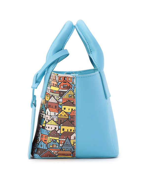Printed Fake Leather 2Way Handbag (Small) SAX