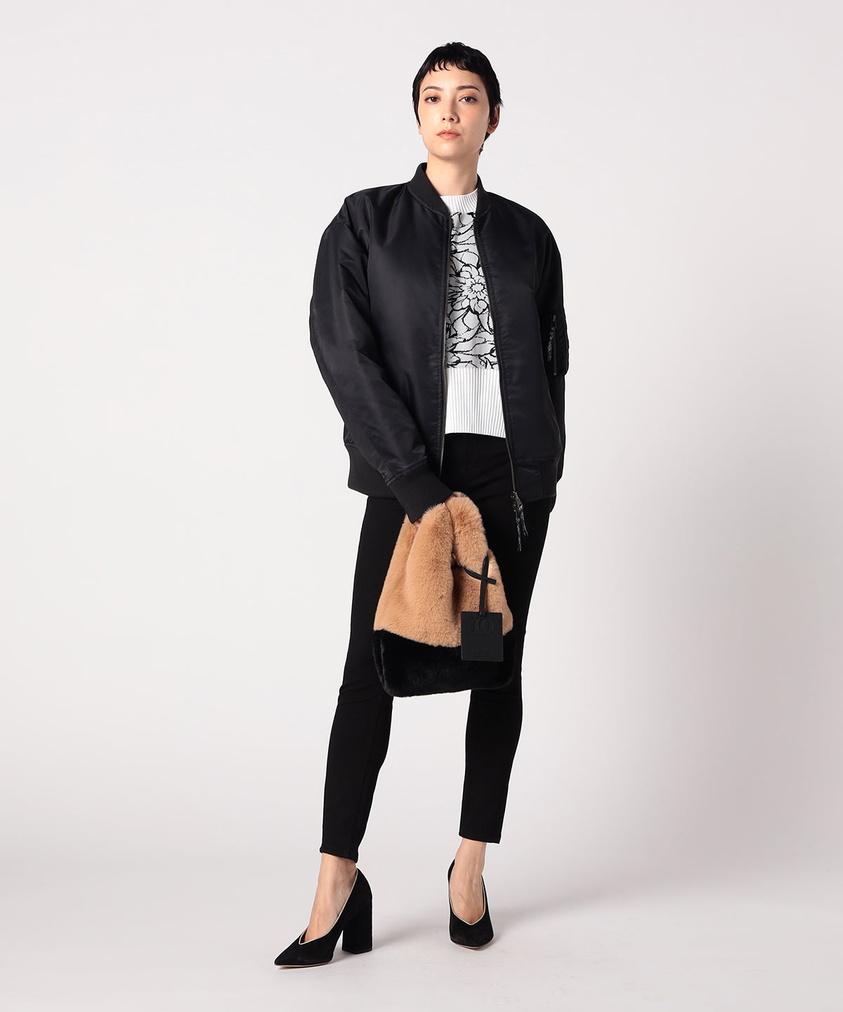 Eco Fur Convenience Bag (Small) BEIGE×BLACK