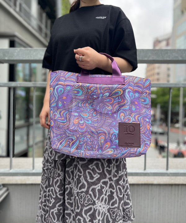 African Textile Mesh Tote Bag (Medium) SILVER