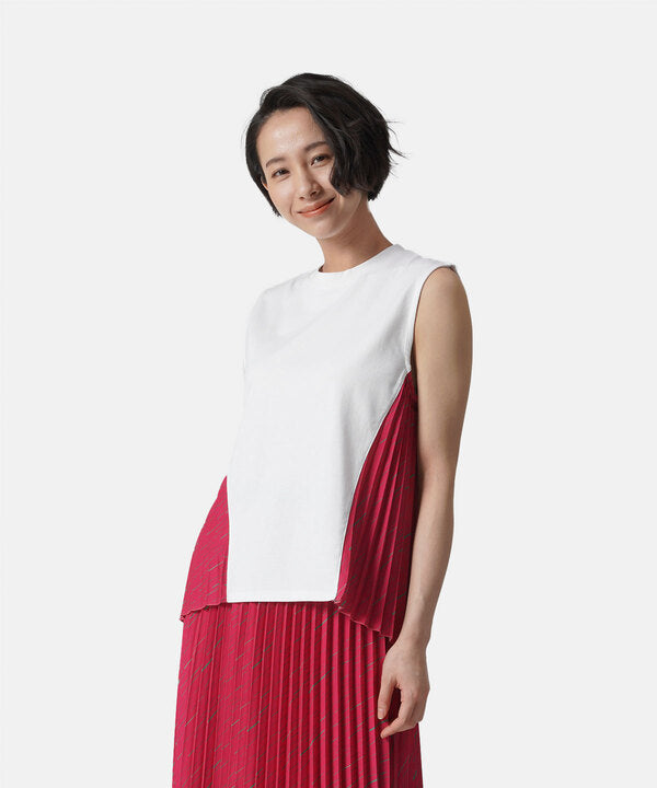 Sidepleated Cut&sew(sleeveless)WHITE × PINK