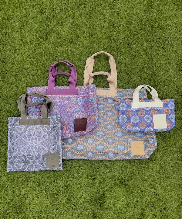 African Textile Mesh Tote Bag (Medium) SILVER