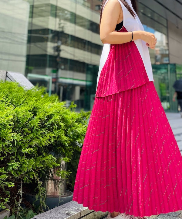 Sidepleated Cut&sew(sleeveless)WHITE × PINK