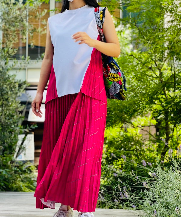 Sidepleated Cut&sew(sleeveless)WHITE × PINK