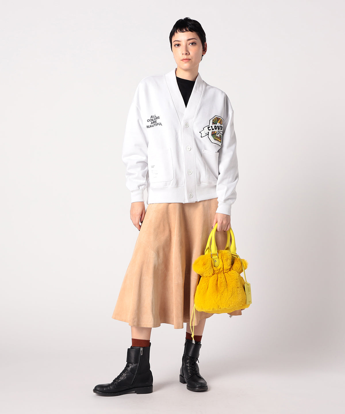 Eco Fur × Fake Leather Handle Bag YELLOW