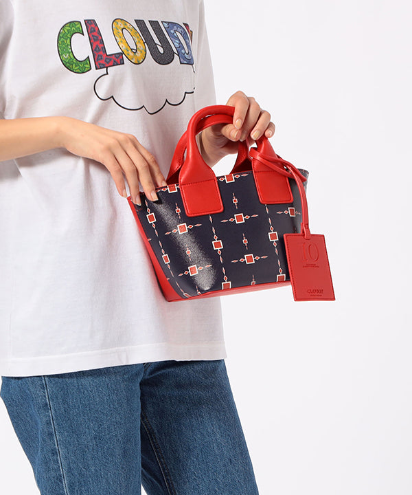 Printed Fake Leather 2Way Handbag (Small) SAX