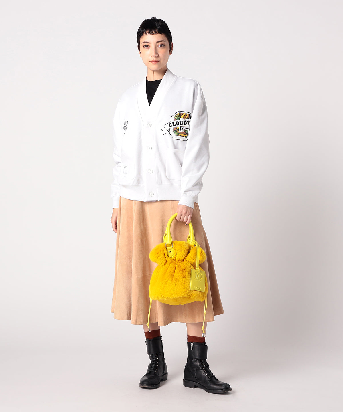 Eco Fur × Fake Leather Handle Bag YELLOW