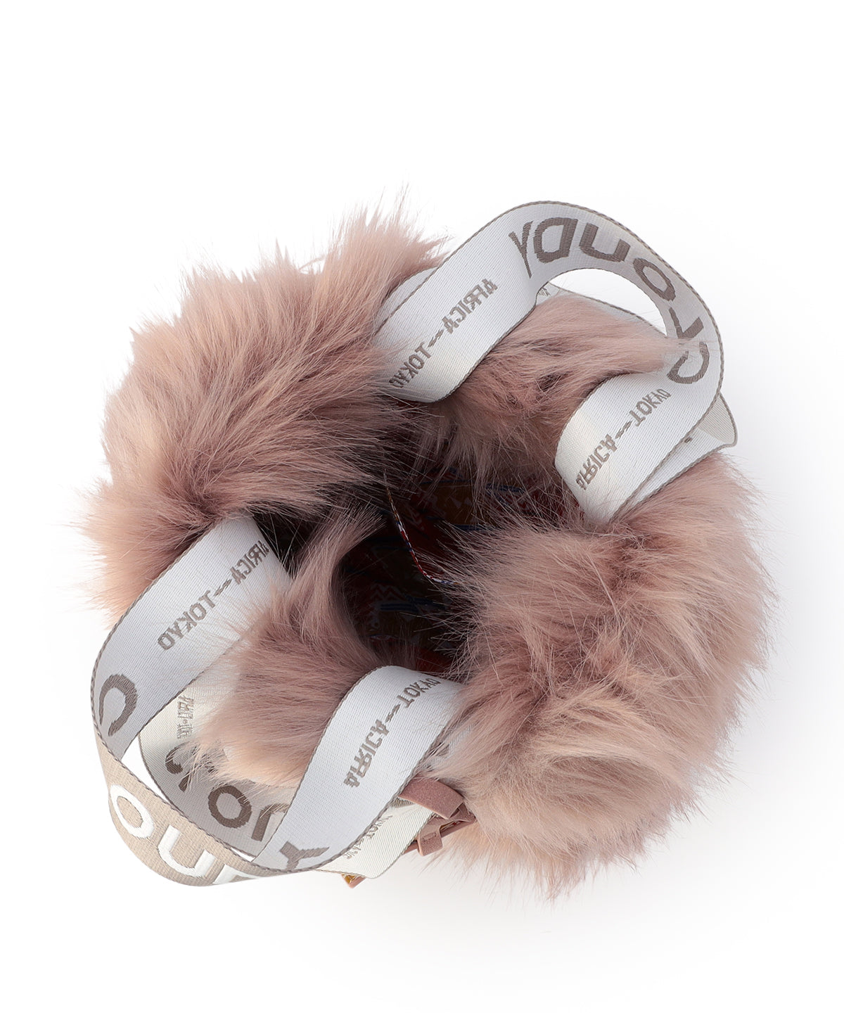Logo handle Eco fur Tote Bag (small) PINKBEIGE