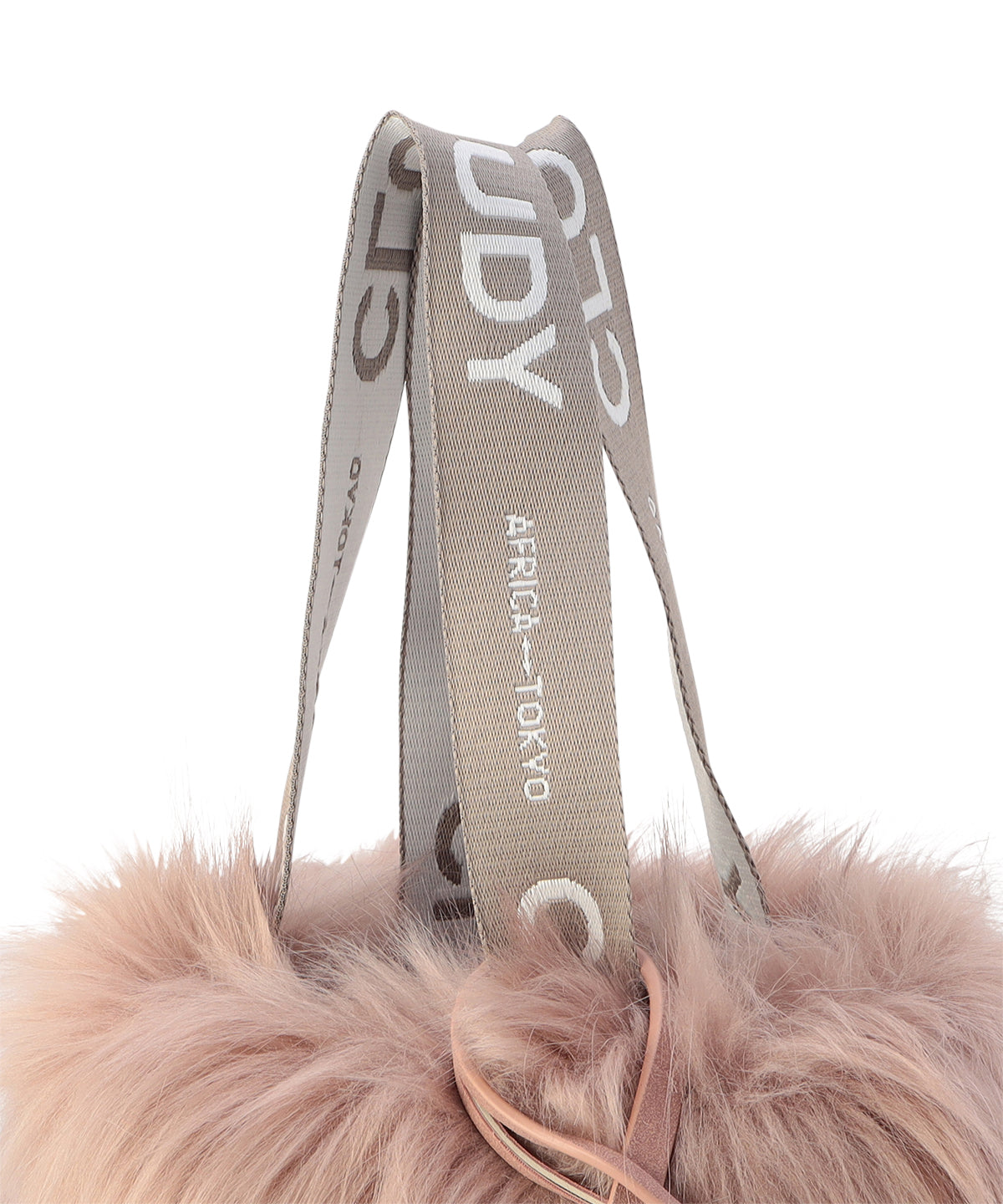 Logo handle Eco fur Tote Bag (small) PINKBEIGE