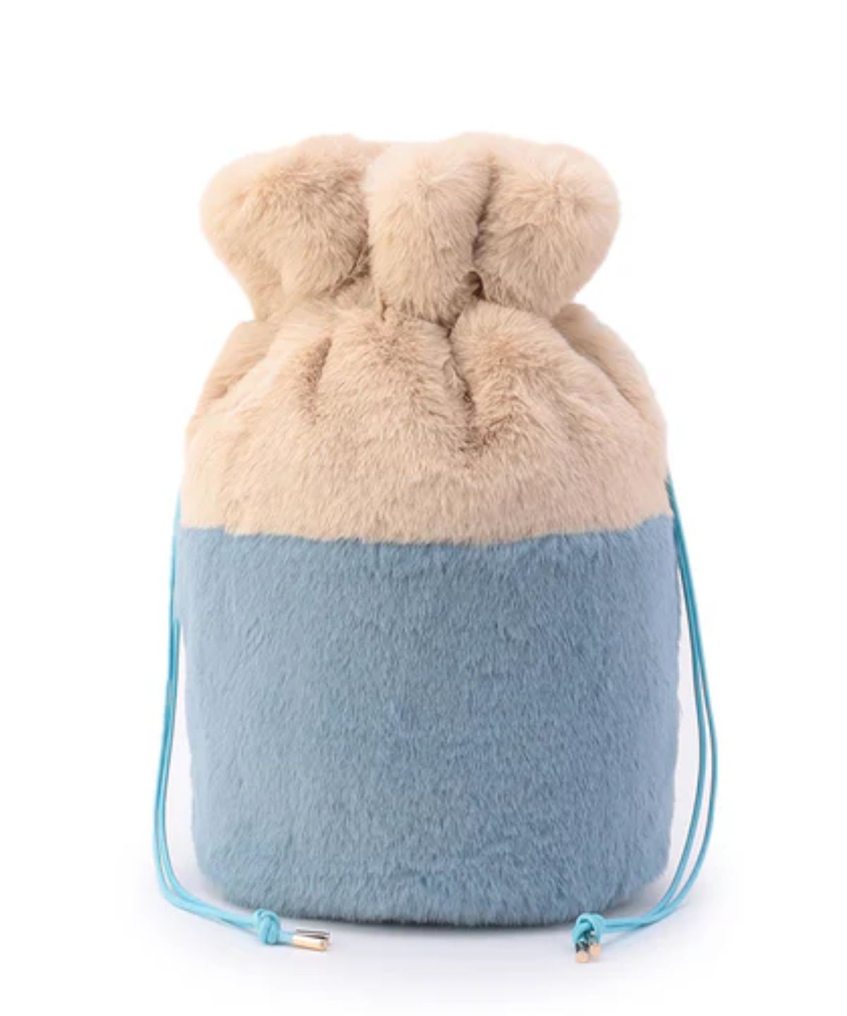 エコファードローストリングバッグ(Mサイズ) ベージュ×サックス