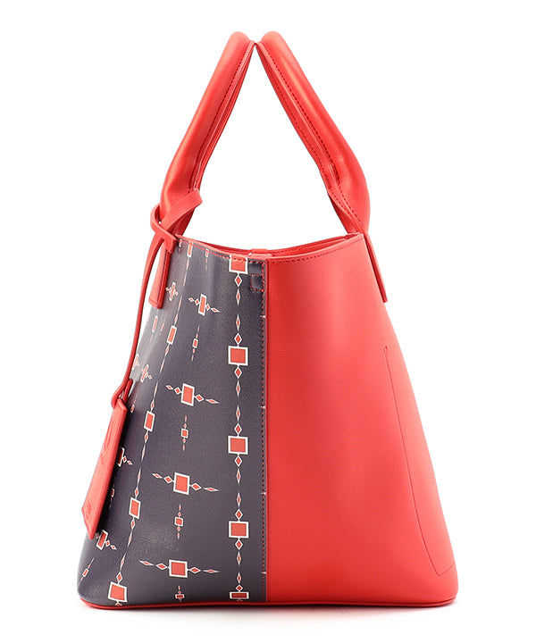 Printed Fake Leather 2Way Handbag (Medium) RED