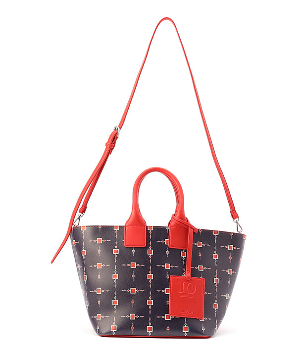 Printed Fake Leather 2Way Handbag (Medium) RED