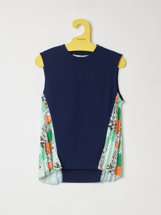 Sidepleated Cut&sew(sleeveless) NAVY × ORANGE