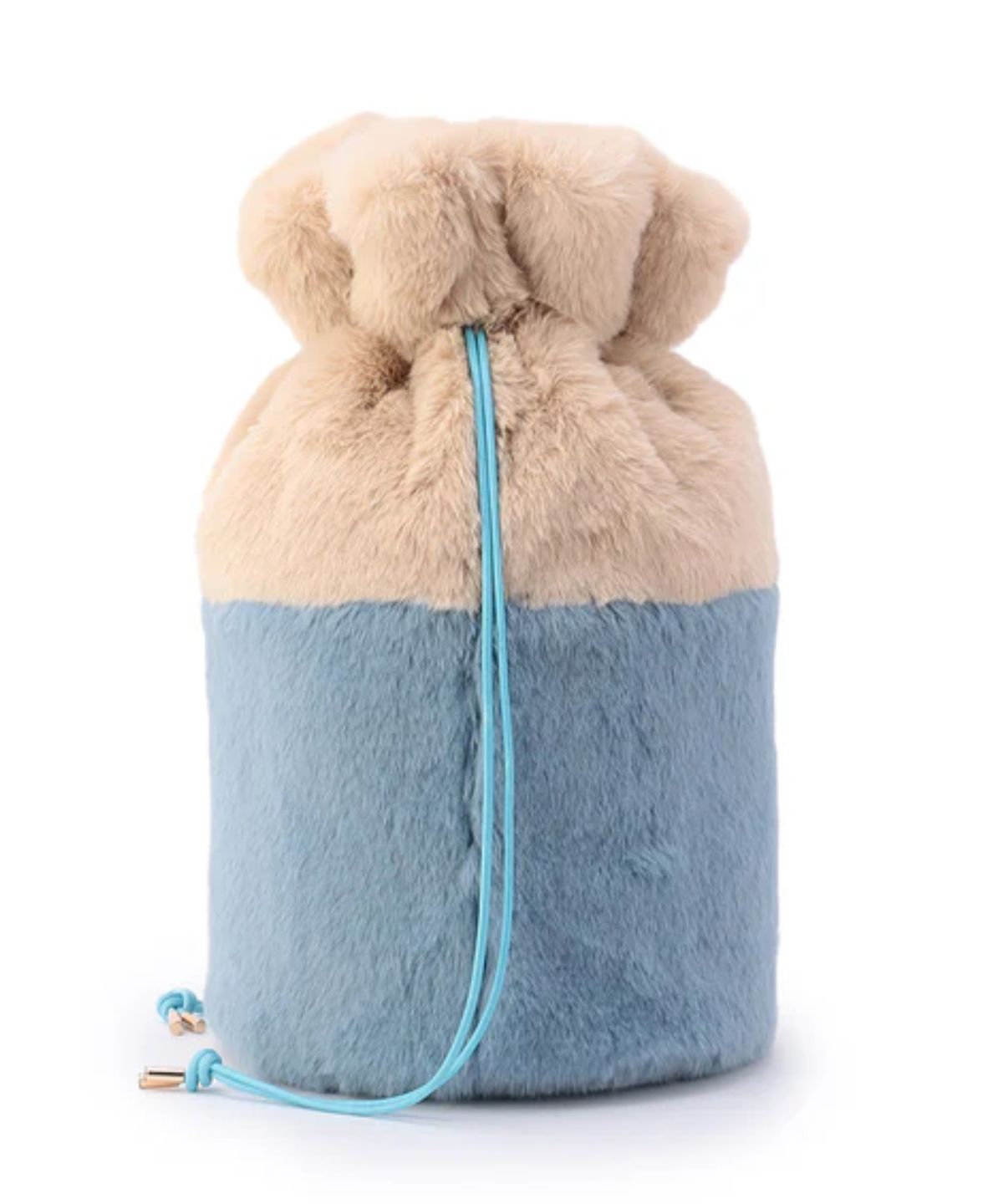 エコファードローストリングバッグ(Mサイズ) ベージュ×サックス