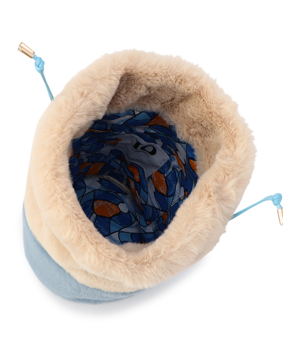 エコファードローストリングバッグ(Mサイズ) ベージュ×サックス