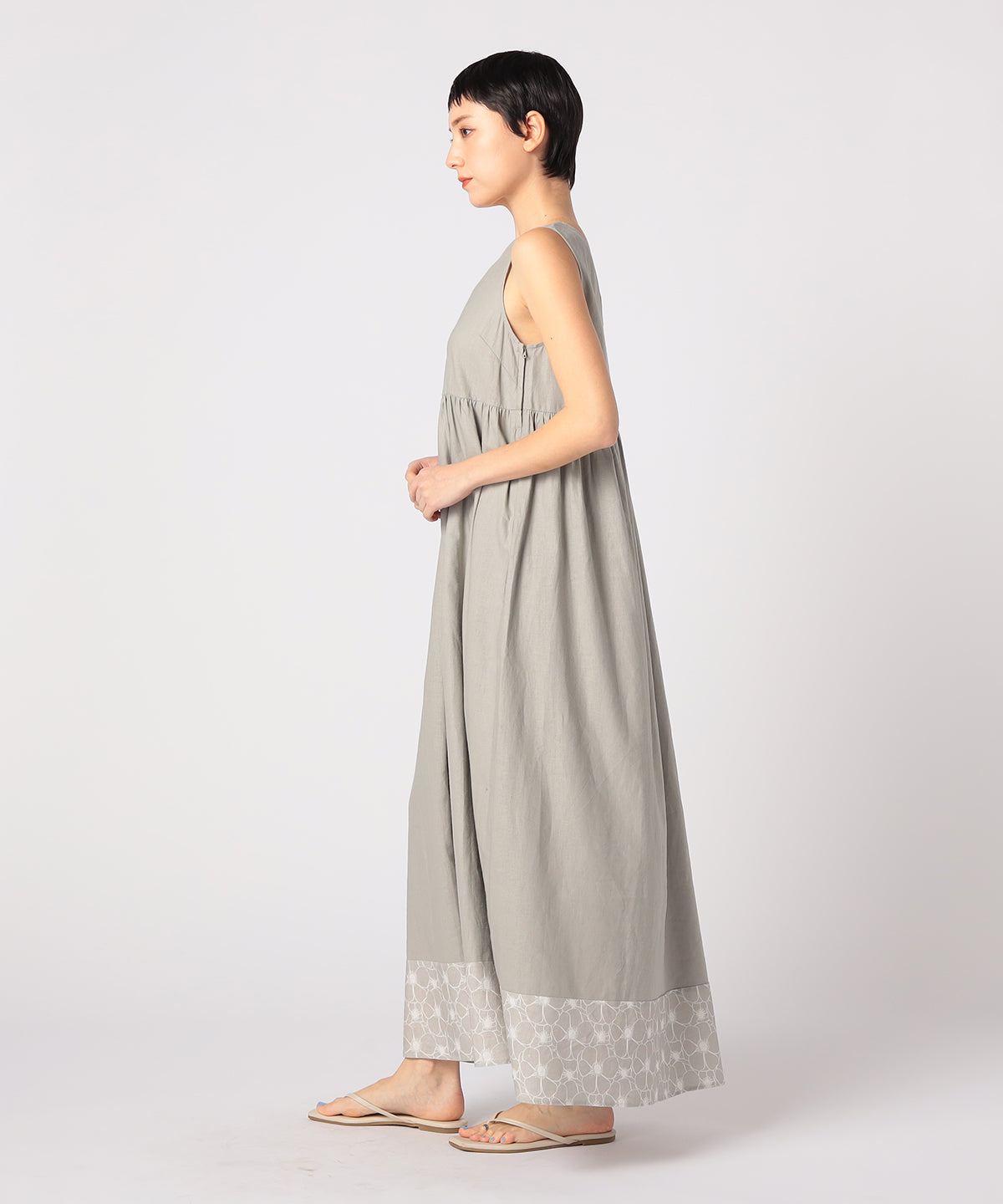 African Textile Hem Nosleeve Onepiece GRAY