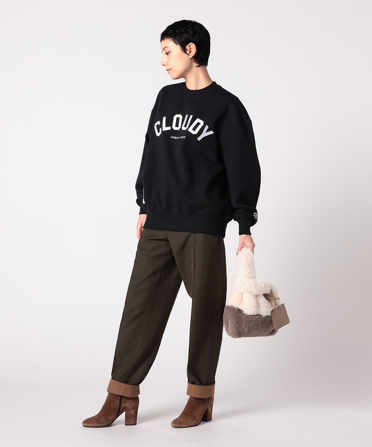 Eco Fur Convenience Bag (Small) OFF-WHITE×GREIGE