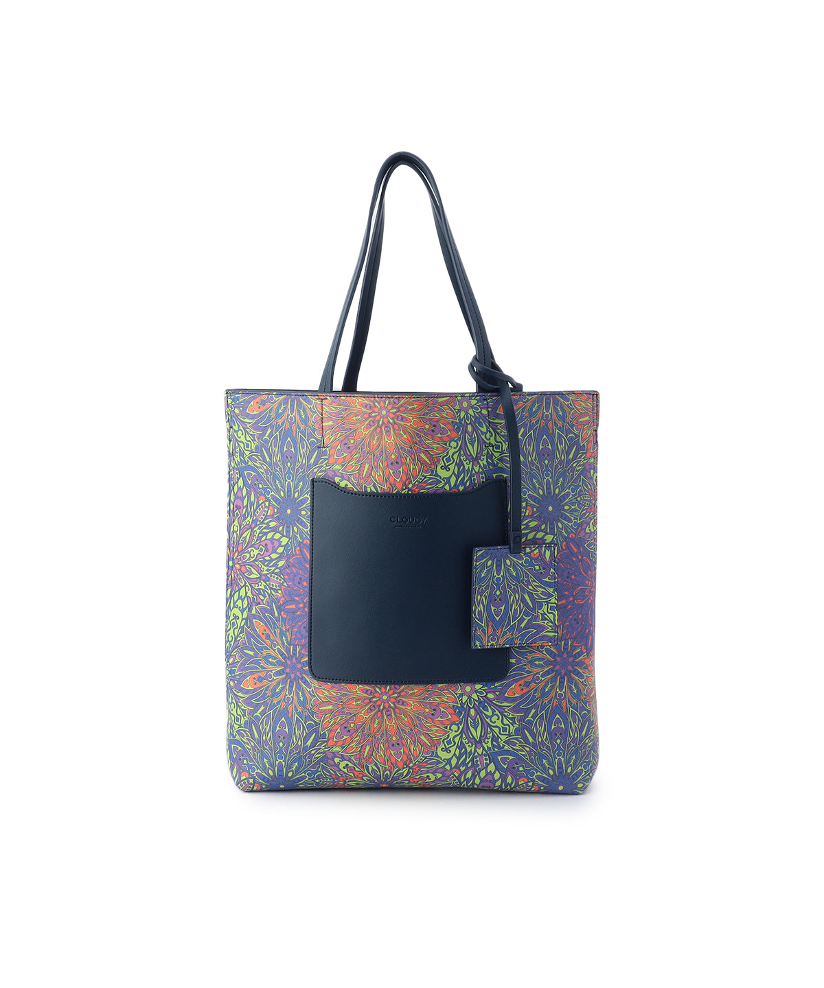 Fake Leather Printed Tote Bag (Large) NAVY