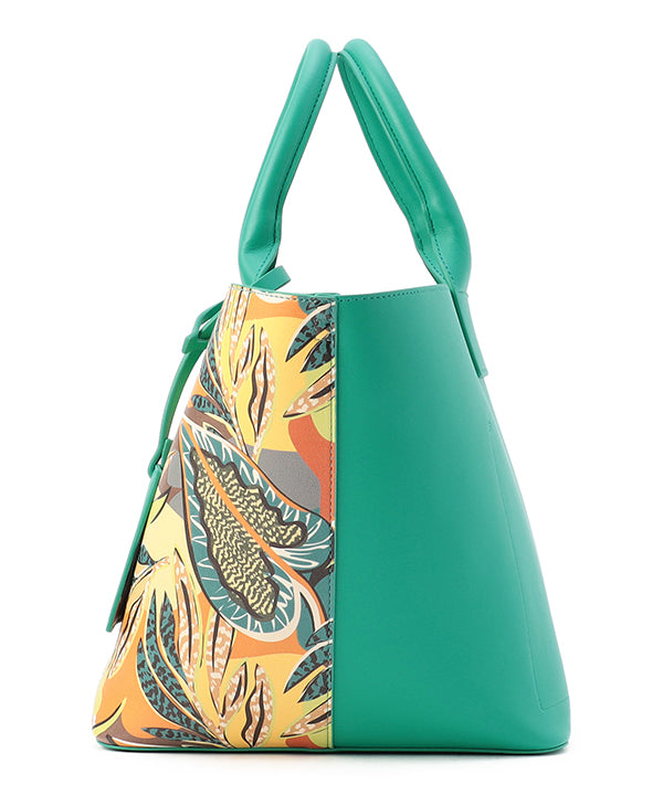 Printed Fake Leather 2Way Handbag (Medium) GREEN