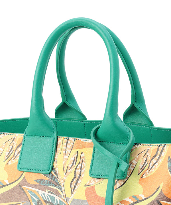 Printed Fake Leather 2Way Handbag (Medium) GREEN