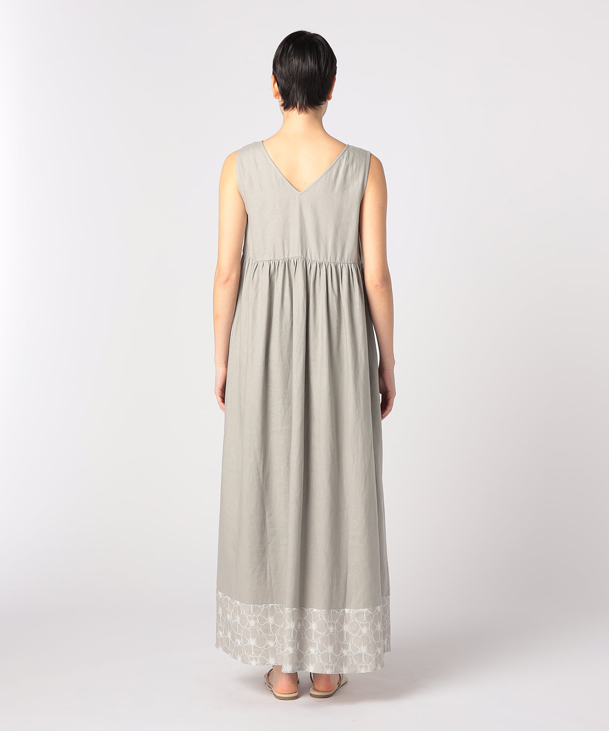 African Textile Hem Nosleeve Onepiece GRAY