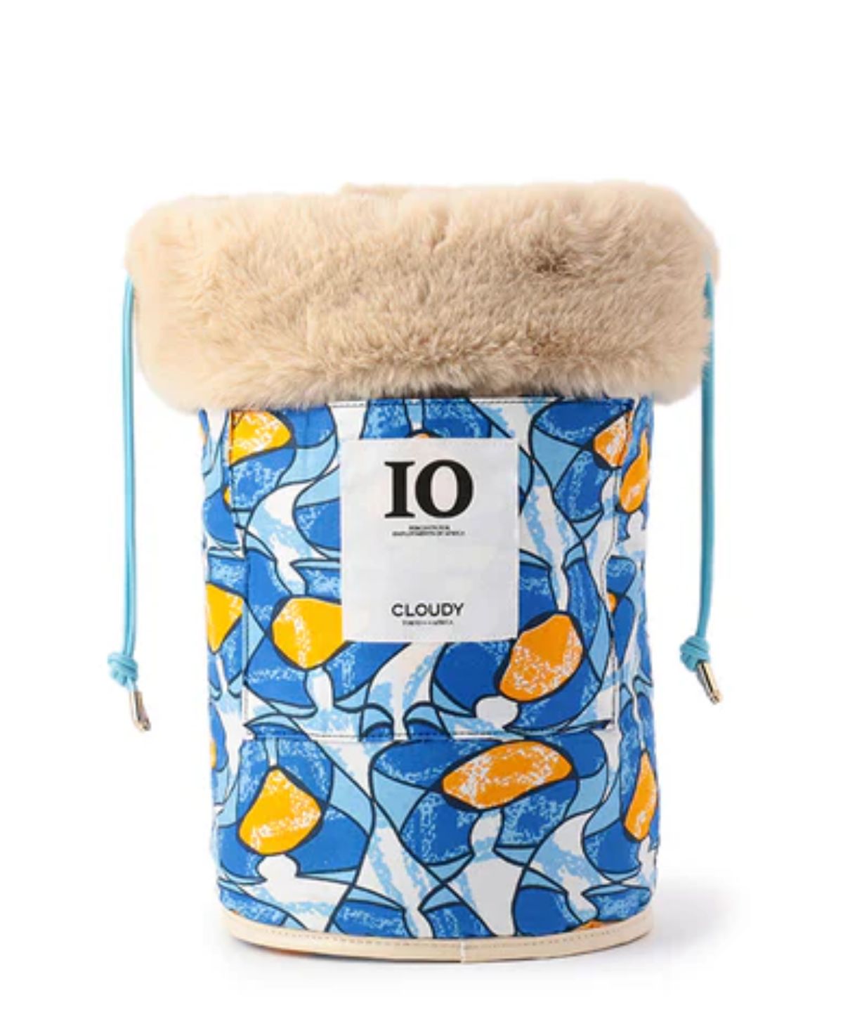 エコファードローストリングバッグ(Mサイズ) ベージュ×サックス