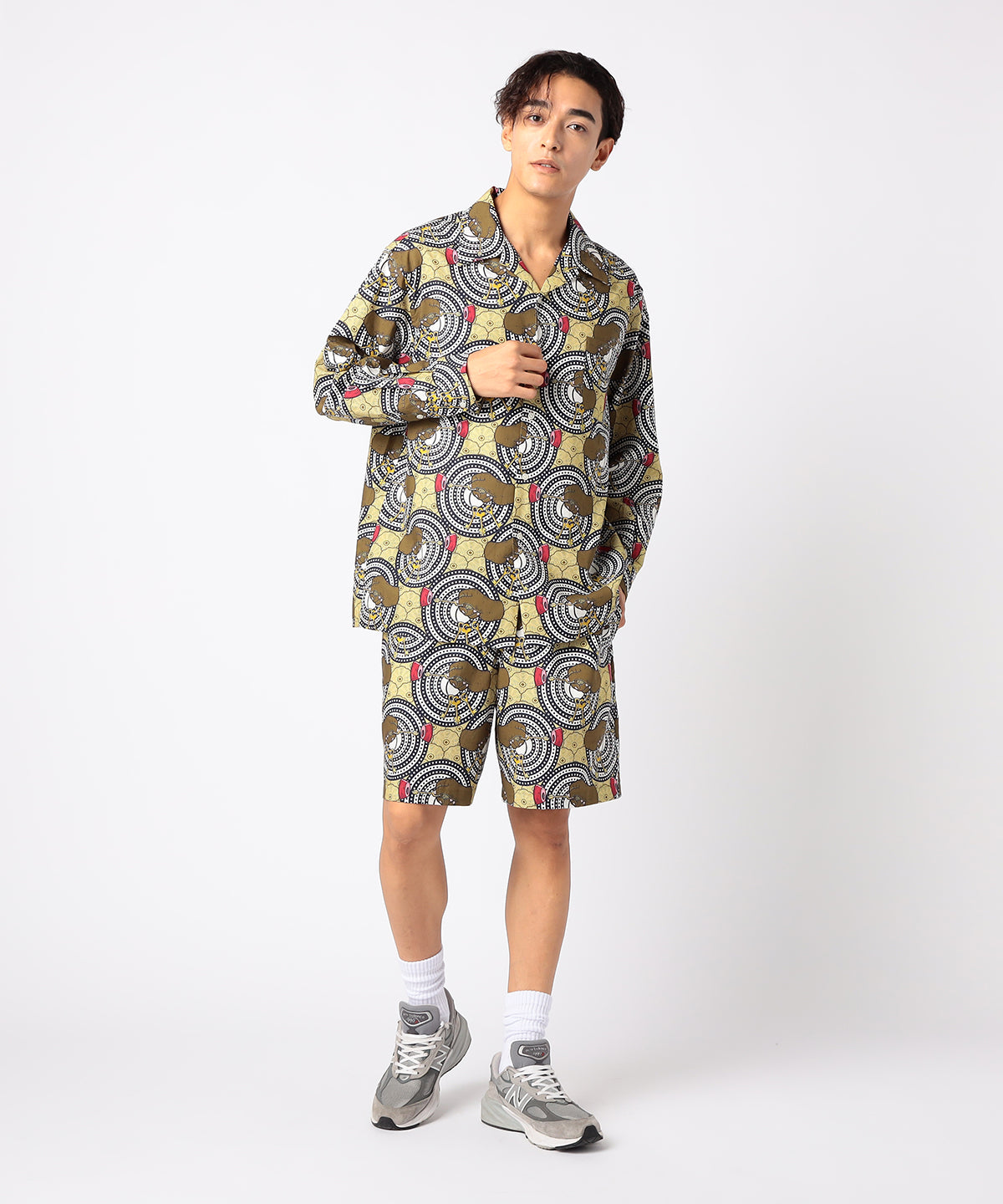 African Textile Long Sleeve Shirt CAMEL