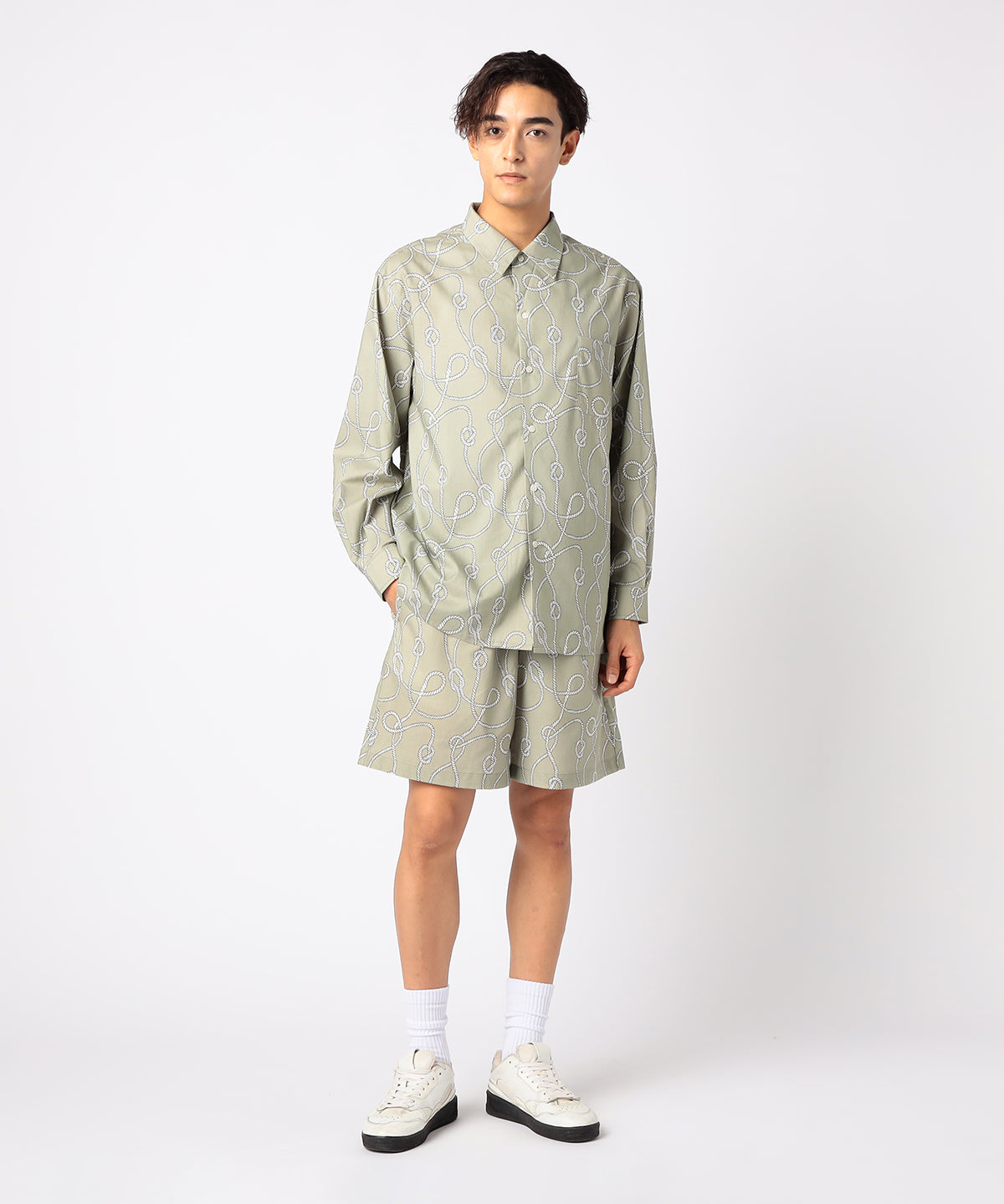 African Textile Long Sleeve Shirt BEIGE