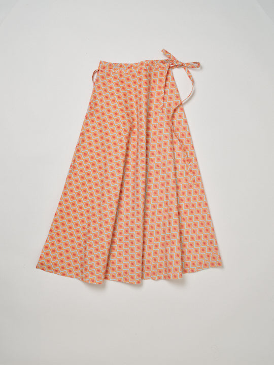 African Fabric Wrap Skirt ORANGE
