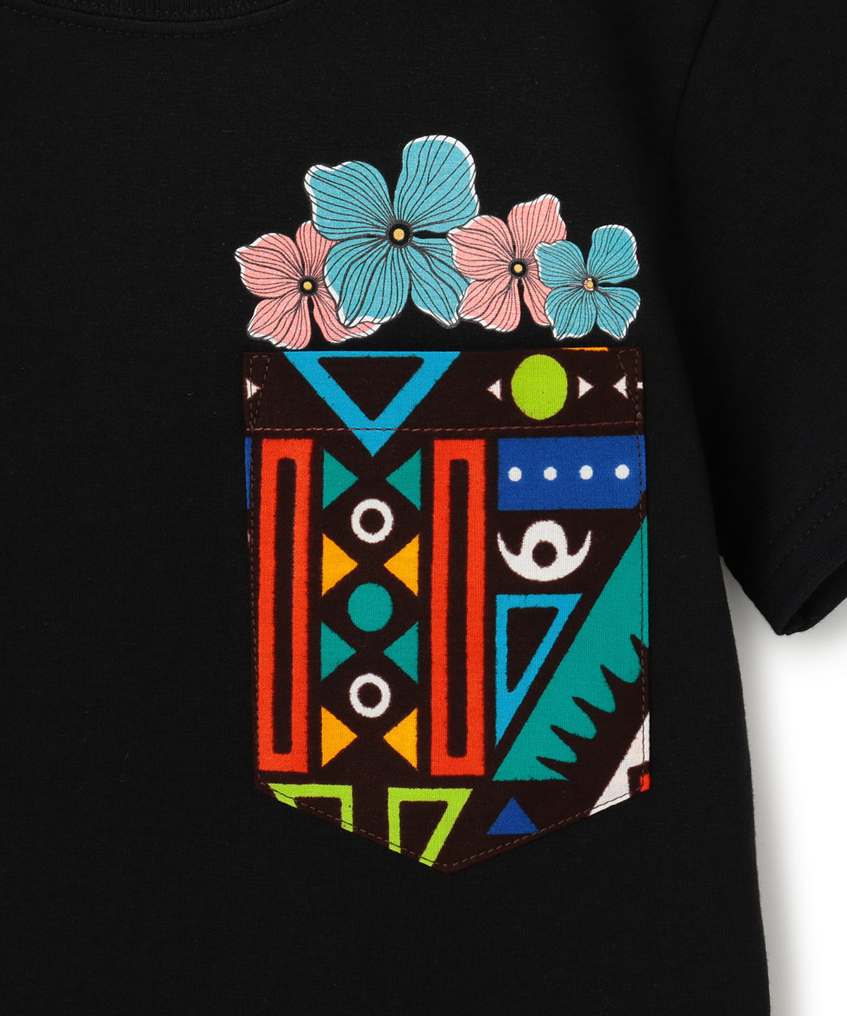 Kids Printed Pocket T-SHIRTS Flower 394 BLACK