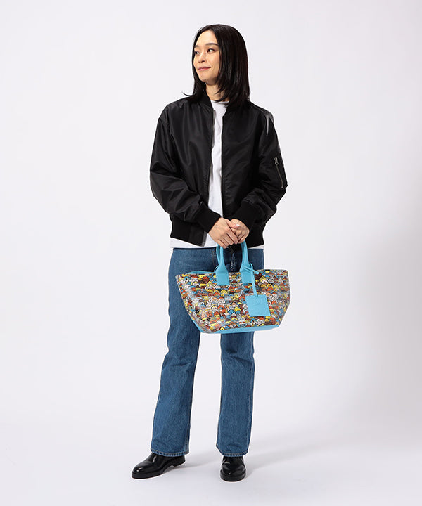 Printed Fake Leather 2Way Handbag (Medium) SAX