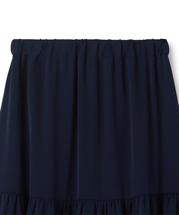 Tiered Skirt with Textile Pattern Hem NAVY