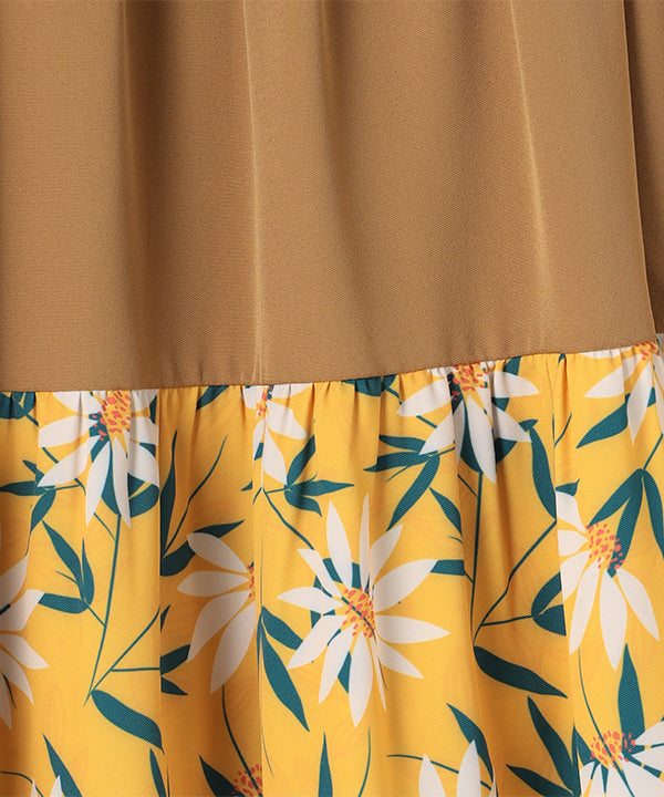 Tiered Skirt with Textile Pattern Hem BEIGE