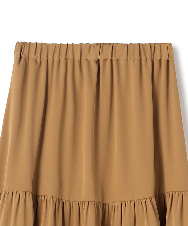 Tiered Skirt with Textile Pattern Hem BEIGE