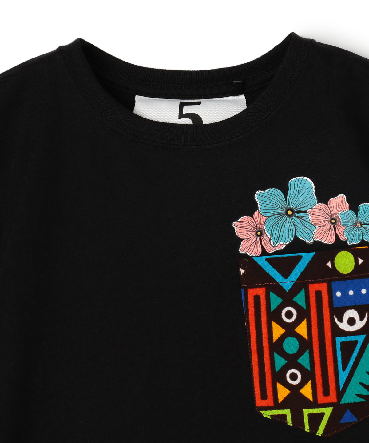 Kids Printed Pocket T-SHIRTS Flower 394 BLACK