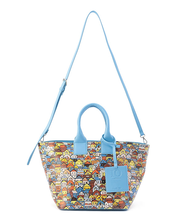 Printed Fake Leather 2Way Handbag (Medium) SAX