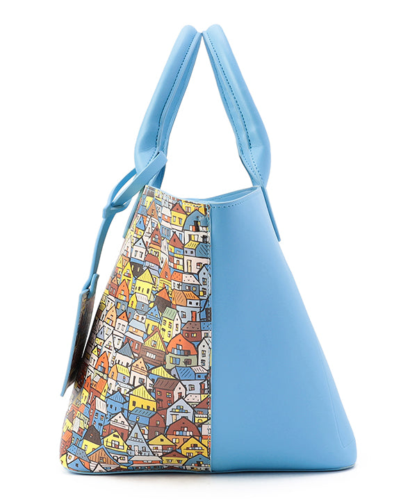 Printed Fake Leather 2Way Handbag (Medium) SAX