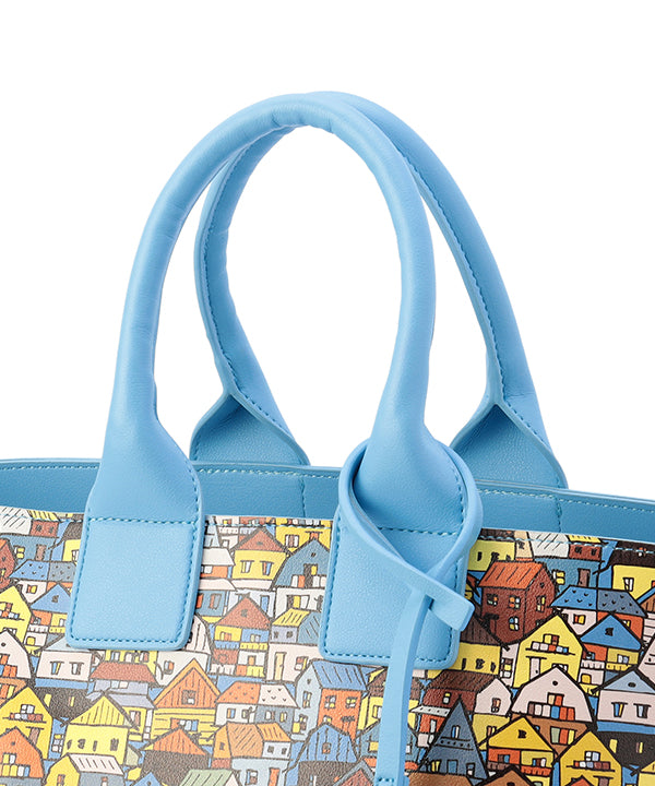 Printed Fake Leather 2Way Handbag (Medium) SAX
