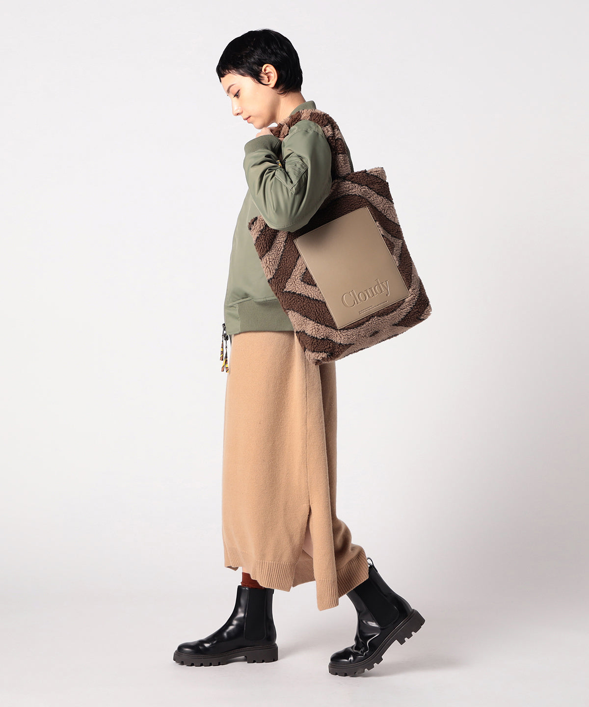 ボアトートバッグ ブラウン