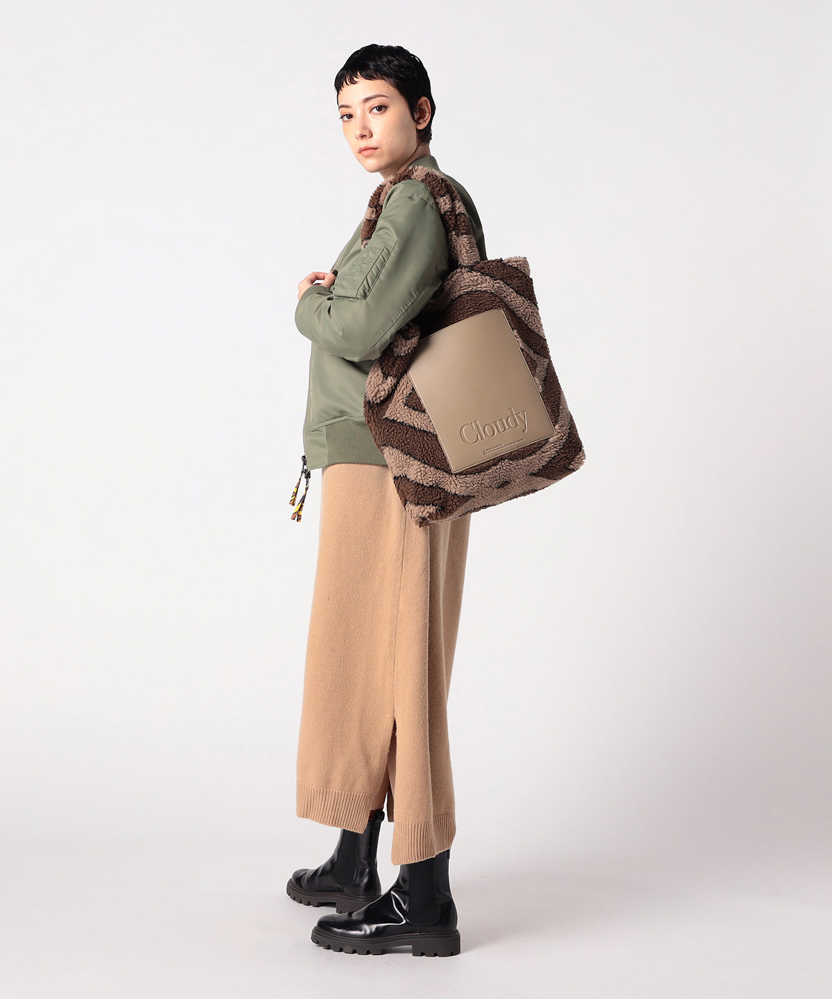 ボアトートバッグ ブラウン