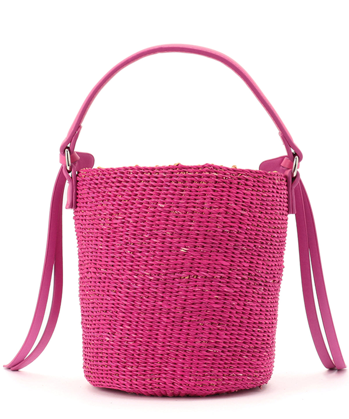 Fringed Handle Colored Tube Basket PINK × PINK