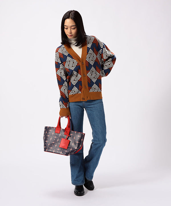 Printed Fake Leather 2Way Handbag (Medium) SAX