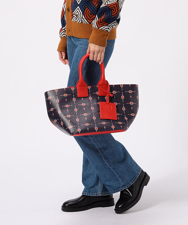 Printed Fake Leather 2Way Handbag (Medium) SAX