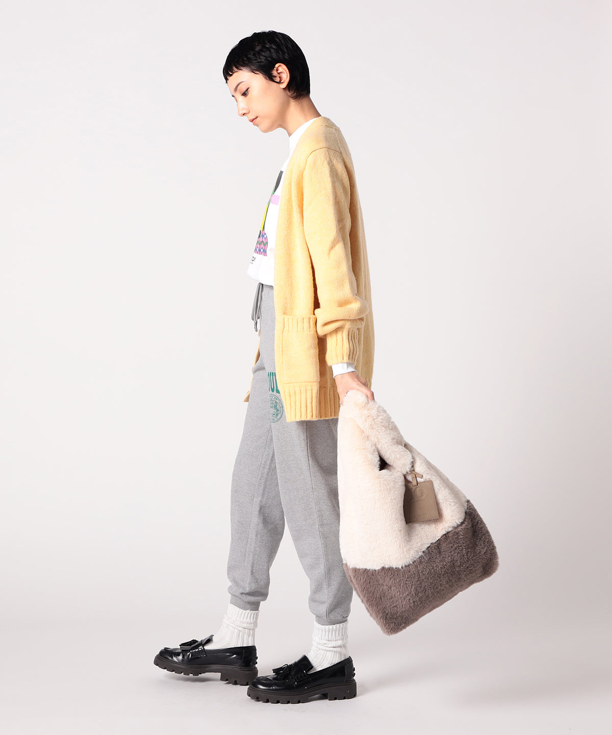 Eco Fur Convenience Bag(Medium) OFF-WHITE×GREIGE