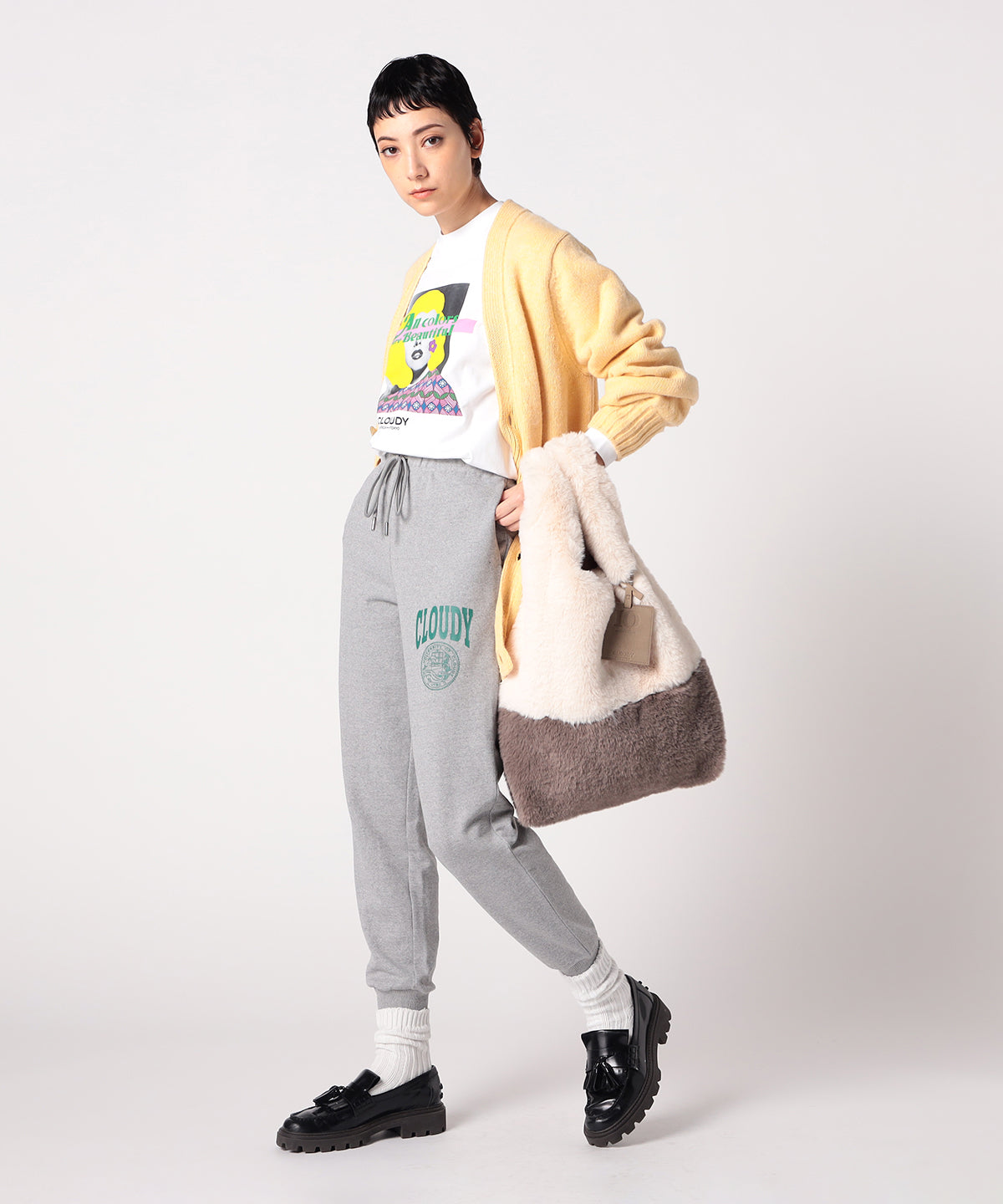 Eco Fur Convenience Bag(Medium) OFF-WHITE×GREIGE