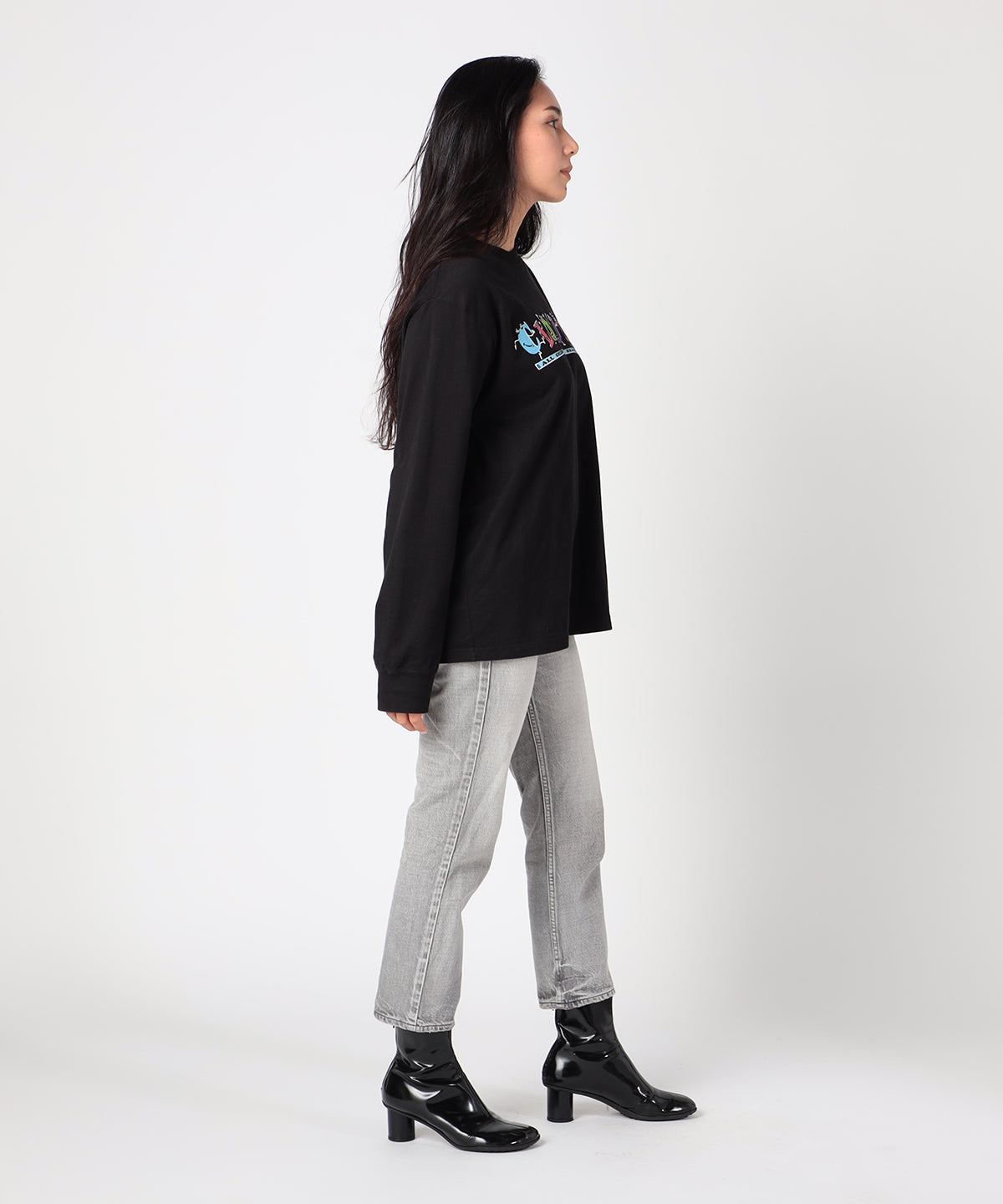 Long Sleeve T-Shirts CLOUDY characters BLACK